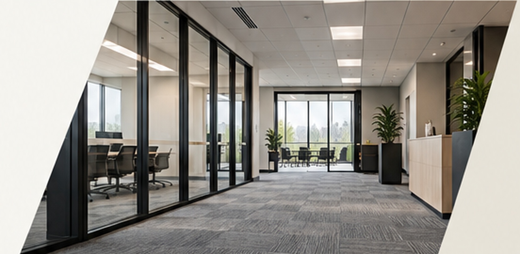 Clean modern commercial office with carpet flooring